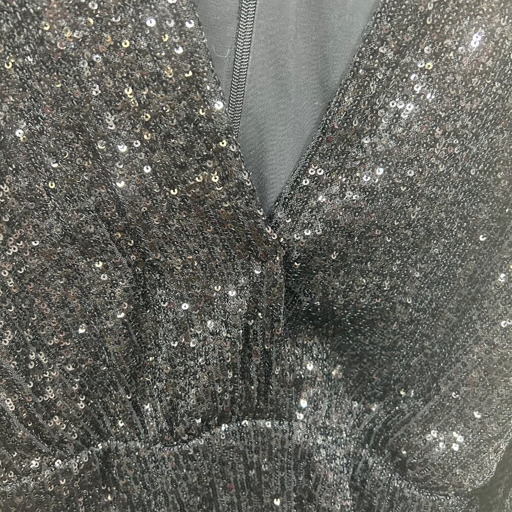 House of CB Elias black long sleeve sparkly sequined mini party dress L+ 14-16 - Picture 4 of 11